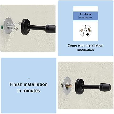 Door Stops 2 Pack, Brushed Satin Door Stopper Mute Solid Rigid Door Stop with No Odor Rubber Tip, 4 inch Heavy Duty Nickel Rubber Door Holder, Black Doorstops