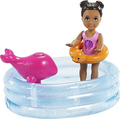 Barbie Skipper Babysitters Inc. Dolls & Playset with Babysitting Skipper Doll, Toddler Small Doll with Color-Change Swimsuit, Kiddie Pool, Whale Squirt Toy & Accessories for Kids 3 to 7 Years Old