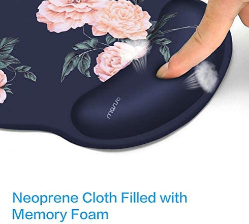 MOSISO Mouse Pad Gel Wrist Rest Support, Camellia Ergonomic Mousepad Non-Slip Base Home/Office Pain Relief & Easy Typing Cushion for Laptop with Neoprene Cloth & Raised Memory Foam, Blue