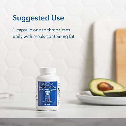 Allergy Research Group - Ox Bile 125 mg - Fat Digestion, Liver/Metabolic/GI Support - 180 Vegicaps