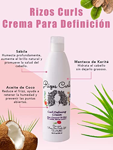 Rizos Curls Curl Defining Cream for Curly Hair. For Defined, Bouncy, Shiny, Frizz-Free, Voluminous Curls. With Aloe Vera, Shea Butter & Coconut Oil.