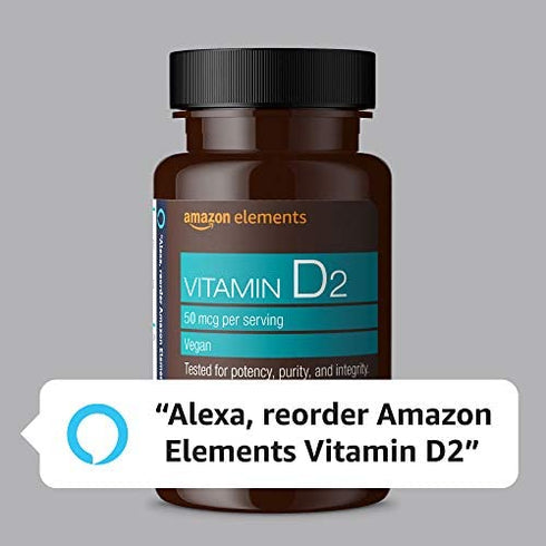 Amazon Elements Vitamin D2 2000 IU, Vegan, 65 Capsules, Supports Strong Bones and Immune Health, 2 month supply (Packaging may vary)