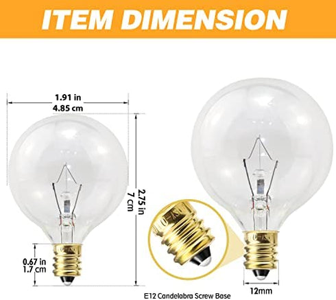 ETwinCoo Wax Warmer Bulbs, G50 25 Watt Light Bulbs for Full Size Scentsy Warmers, G16.5 Globe E12 Base Clear Scentsy Light Bulbs for Wax Warmers - Long Life-Span and Melt Wax Fast, 120 Volt (6 Pack)