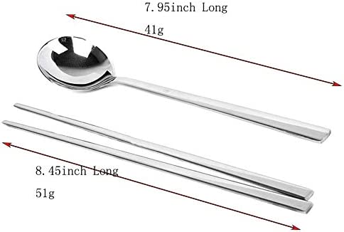 YAPULLYA Polished Stainless Steel Spoons and Chopsticks Set, Korean Chopsticks and Spoons tableware with long-hand, Reusable, set of 3-silver