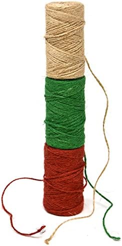 Christmas Baker’s Jute Twine, 3 Rolls of Red, Green and Natural Holiday Decorative String for Arts 'n' Crafts, Packing, Wrapping and Party Supplies, 450 Feet by Gift Boutique