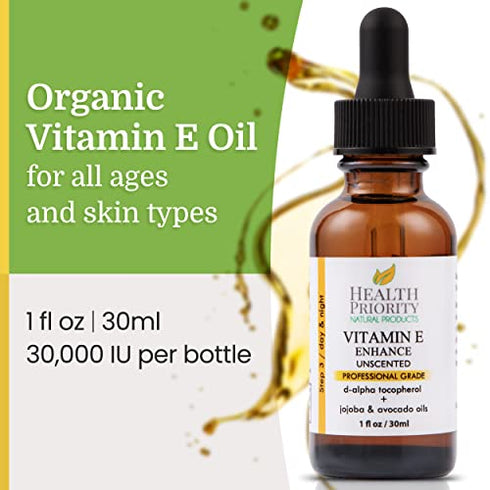 Organic Vitamin E Oil for Skin & Scars |100% Pure Natural Vitamin E Serum Hand Made in South Carolina | 15000 IU Vitamin E for Face & Hair| Non-GMO, Gluten & Cruelty Free, Vegan | Unscented 1 Fl Oz