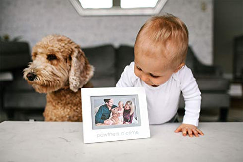 Pearhead Pawtners in Crime Sentiment Keepsake Picture Frame, Pet and Baby Best Friends Frame, Gender-Neutral Baby Nursery Décor Accessory, White