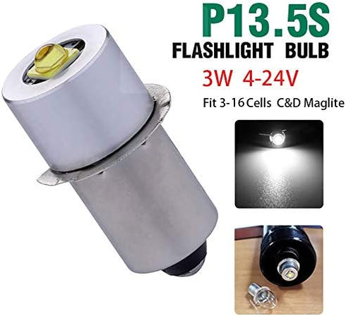 TRLIFE LED Flashlight Bulb DC4-24V, Maglite LED Conversion Kit for 3-16 C&D Cells Maglite Flashlights Torch, P13.5S PR2 3W Maglite Replacement Bulbs 12V 18V Flashlight Maglite Bulb(1 Pack)