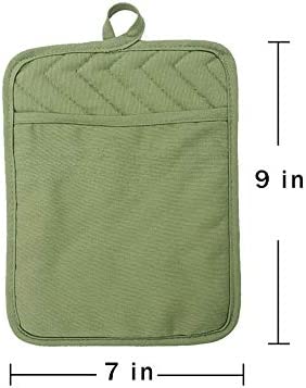 Anyi Pot Holders for Kitchen Heat Resistant, Cotton Hot Pads for Kitchen Counter Table, Green Kitchen Pot Holders with Pocket