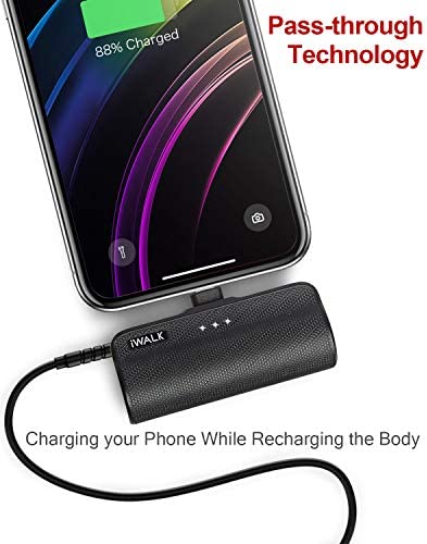 iWALK Mini Portable Charger for iPhone with Built in Cable, 3350mAh Ultra-Compact Power Bank Small Battery Pack Charger Compatible with iPhone 14/13/13 Pro/12/12 Pro/11/XR/XS/X/8/7/6,Black