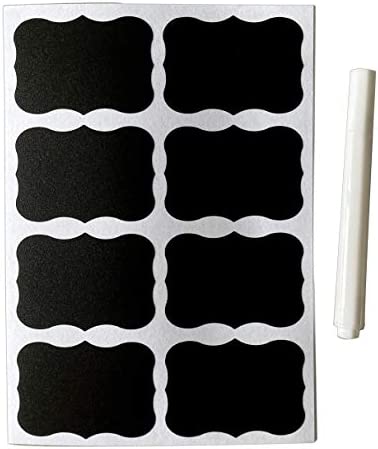 FirstZi 96pcs 50mmx35mm Black Resuable Chalkboard Sticker Labels for Storage Bins, Glass Jars, Canisters, Bottles, Pantry, Crafts, with 1pc White Chalk Marker