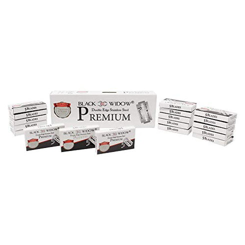 Black Widow Premium Double Edge Razor Blades - Swedish Steel Premium Razor Blades for Safety Razors and Straight Edge Razors - (100 Count)