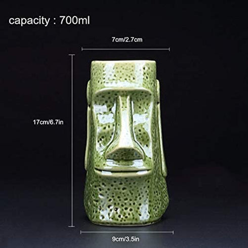 700ML/Tiki Mugs Cocktail,Tiki Bar Glasses Tiki Drinkware Ceramic Hawaiian - Cute Exotic Cocktail Glasses Tiki Bar Professional Hawaiian Party Barware(Green)