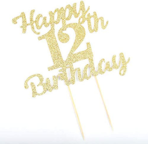 LVEUD 12th Birthday Cake Topper for Happy Birthday, 12 Golden Flash 12th Cake Topper?Happy Birthday Cake Topper Cake Ornament (12th)