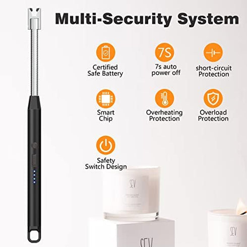 Candle Lighters,2 Pack Electric Candle Rechargeable USB Long Plasma Arc Fireplace Grill Bulk Electronic Utility Lighter Type C Windproof Flameless for Candles Camping Kitchen USBOTO(Black & Silver)