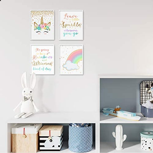 Brooke & Vine Unicorn Rainbow Little Girls Room Wall Decor Art Prints - (UNFRAMED 8 x 10) - Inspirational Kids Children’s Tween Posters for Home, Birthday Party, Bedroom, Bathroom, Playroom (Unicorn Rainbow)