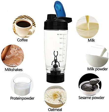 KesaPlan Self Mixing Mug Electric Protein Shaker Bottle, Protein Shaker Cup, 750 ML High-Torque Battery-Powered Blender Shake Bottle,Portable,Self-Stirring Mug for Various Powder (Black)
