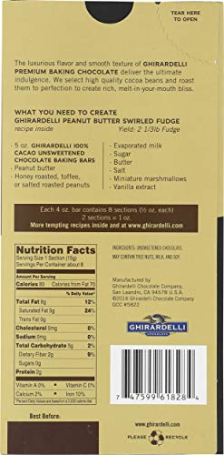 GHIRARDELLI Premium 100% Cacao Unsweetened Chocolate Baking Bar, 4 OZ Bar