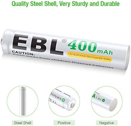 EBL AAAA Rechargeable Batteries, 1.2V 400mAh Ni-MH AAAA Rechargeable Battery for Surface Pen, 4-Count