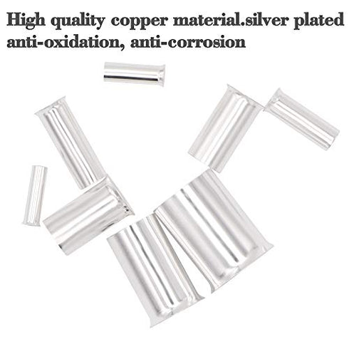 Ruikarhop 290PCS (AWG 12 10 8 6 4 2 1 2/0) 2/0-12 Gauge Wire Ferrules Kits Silver Plated Copper Crimp Connector Non Insulated Ferrules Pin Cord End Terminal