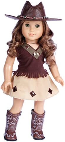 Dreamworld Collections - Cowgirl - 4 Piece Outfit - Cowgirl Hat, Skirt, Top and Cowgirl Boots - Clothes Fits 18 Inch Doll (Doll Not Included)