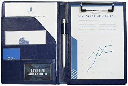 Small Padfolio Clipboard A5 Folder for Writing Pad Refillable 5 x 8 Note pad, Mymazn Faux Leather Clipboard Folder Junior Size Portfolio 5x8 Folio Clip Board (Blue)