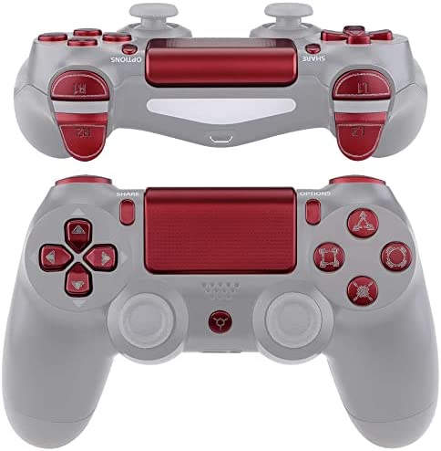 eXtremeRate Scarlet Red Classical Symbols Custom Replacement Full Set Buttons for ps4 Slim Pro CUH-ZCT2 Controller - Compatible with ps4 DTFS LED Kit - Controller NOT Included