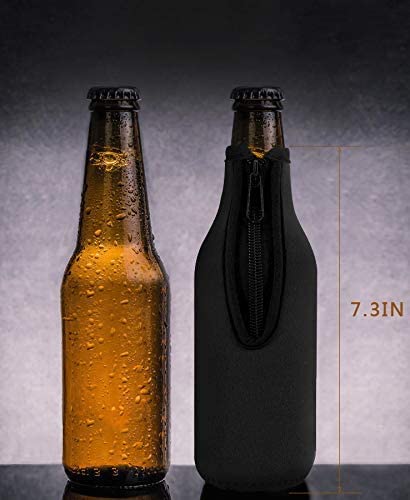 Beer Bottle Insulator Sleeve Different Color. Zip-up Bottle Jackets. Keeps Beer Cold and Hands Warm. Classic Extra Thick Neoprene with Stitched Fabric Edges, Enclosed Bottom, Perfect Fit (Pack-of-12)