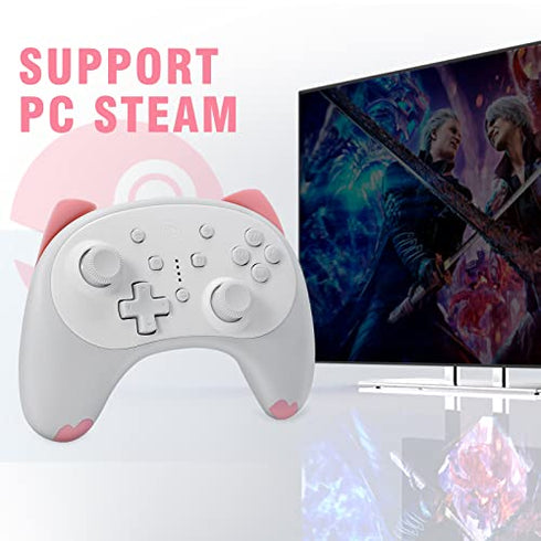 IINE Cat Controller for Nintendo Switch Cute Wireless Pro Controller,Kawaii Game Accessories,White