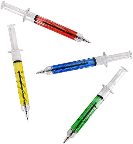 Bedwina Syringe Pens - (Bulk Pack of 24) Retractable Fun Multi Color Novelty Pen for Nurses, Nursing Student School Supplies, Birthdays, Stocking Stuffers and Party Favor Gifts