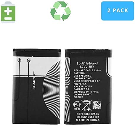 BL-5C 3.7V 1020mAh Rechargeable Battery Suitable for Household Radio with Current Protection 2 Pieces (Black)