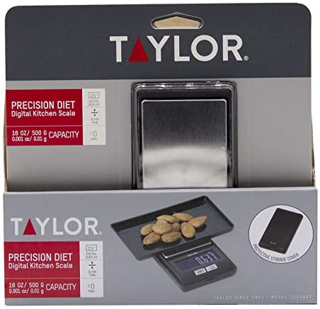 Taylor Precision Products Taylor High-Precision Digital Portioning Scale with Cover, 16OZ/500G, Black