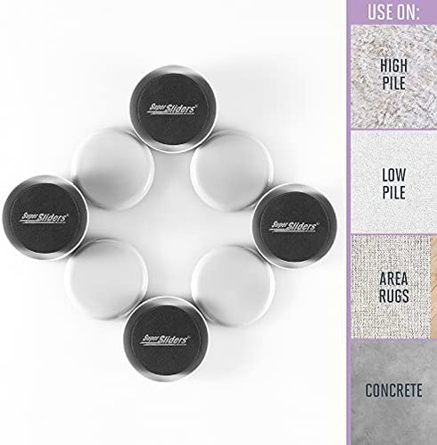 Super Sliders 2 1/2" Round Reusable Furniture Sliders for Carpet - Effortless Moving and Surface Protection, Gray (8 Pack)