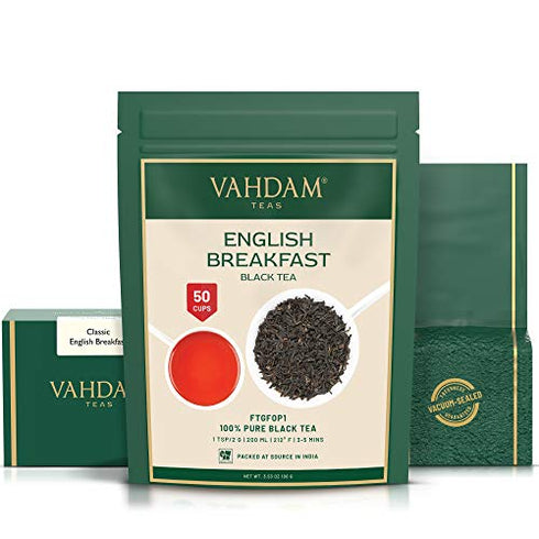 Original English Breakfast Black Tea Leaves (50 Cups) I STRONG BLACK TEA I RICH & AROMATIC Loose Leaf Tea I Serve as ICED TEA, Hot Tea or Kombucha Tea I World's Finest Black Tea I FTGFOP1 Long Leaf Grade, 3.53 oz