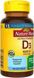 Nature Made Extra Strength Vitamin D3 5000 IU (125 mcg), Dietary Supplement for Bone, Teeth, Muscle and Immune Health Support, 180 Softgels, 180 Day Supply