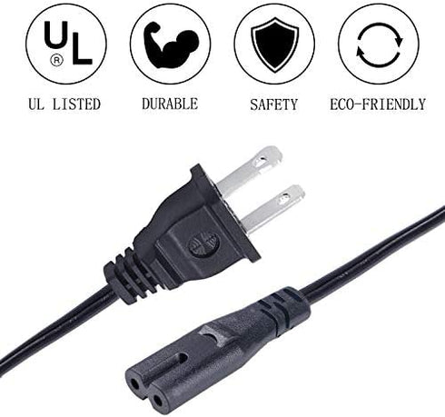 UL 8ft 2 Prong Power Cord for TCL Roku Smart TV HDTV 32 inch 40 42 43 48 50 55 60 65 75 inches 55FS4610R 32S4610R 50FS3800 55FS4690 40FS3800 TV Power Cord IEC C7 Replacement Cable
