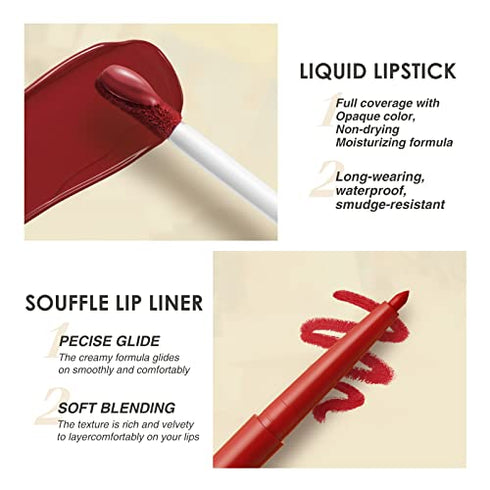 BestLand 6Pcs Matte Liquid Lipstick and Lip Liner Set, Non-Stick Cup Not Fade Waterproof Nude lipstick Makeup Kits Velvety Nude Lipliner Lip Gloss Make Up Gift Set (Set A)