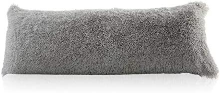 Reafort Luxury Long Hair, PV Fur, Faux Fur Body Pillow Cover/Case 21"x54" with Hidden Zipper Closure (Grey, 21"X54" Pillow Cover)