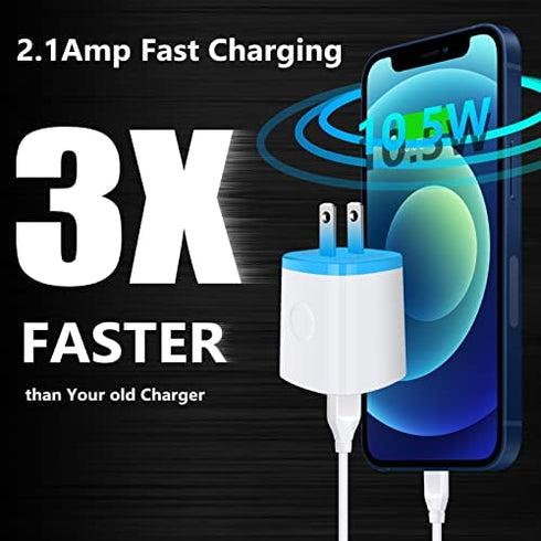 USB Charger Wall Plug, iPhone Charger Box,AndHot 5Pack Home Travel 2.1Amp Dual Port Fast Wall Charger Quick Charging Block Cube Brick for iPhone 14 13 12 11 Pro Max SE XR X 8 7 6,iPad,Samsung,Android