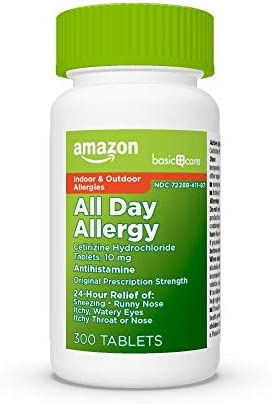 Amazon Basic Care All Day Allergy, Cetirizine Hydrochloride Tablets, 10 mg, Antihistamine, 300 Count