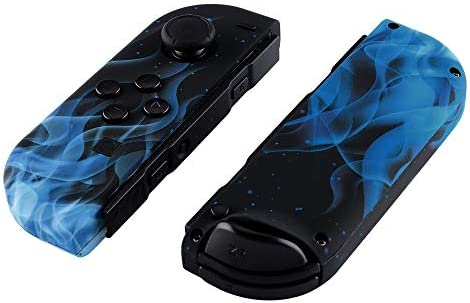 eXtremeRate Soft Touch Grip Blue Flame Joycon Handheld Controller Housing w/Full Set Buttons, DIY Replacement Shell Case for Nintendo Switch & Switch OLED Model Joy-Con – Console JoyCon NOT Included