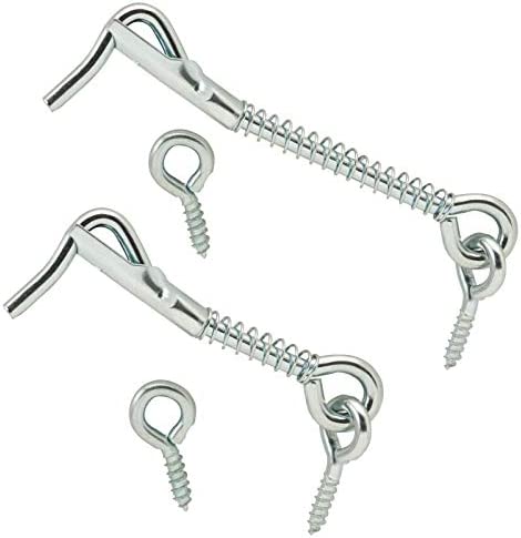 Wideskall Zinc Plated Wire Gate Hook and Eye Latch with Spring Lock (Pack of 4)
