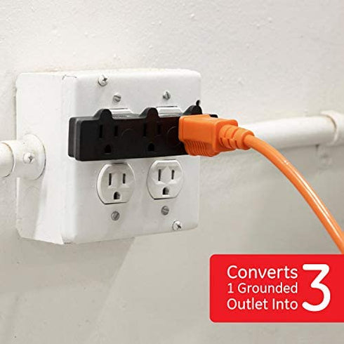 GE 3-Outlet Extender, Heavy Duty Power Splitter, Grounded, Wall Tap Adapter, 3-Prong, 1875 Watts, UL Listed, Black, 50911