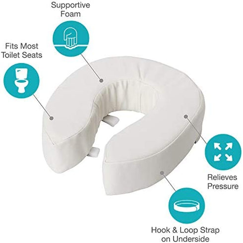 DMI Raised Toilet Seat, Toilet Seat Riser, FSA and HSA Eligible Seat Cushion And Toilet Seat Cover To Add Extra Padding To The Toilet Seat While Relieving Pressure, 4 Inch Pad, White
