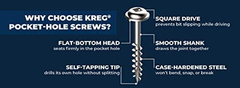 Kreg SML-C250-125 Pocket Screws, 2-1/2" #8 Coarse-Thread, Washer-Head (125 Count)