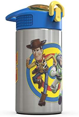 Zak Designs Toy Story 4 Buzz & Woody 15.5 ounce Water Bottle, Non-BPA with One Hand Operation Action Lid and Built-in Carrying Loop, with Straw is Perfect for Kids