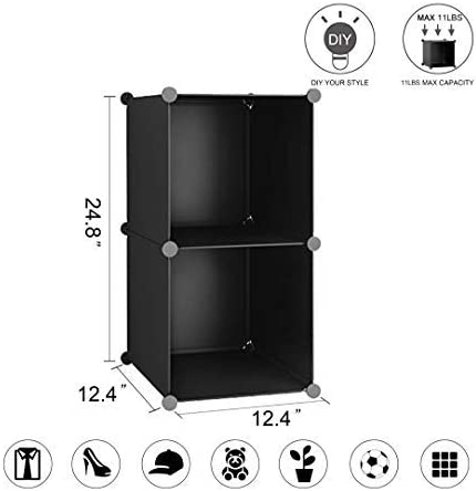 C&AHOME Cube Storage, 2-Cube Organizer Units, Plastic Closet Storage Shelves, DIY Book Shelf, Modular Bookcase, Cabinet Ideal for Bedroom, Living Room, Home Office, 12.4" L x 12.4" W x 24.8" H Black