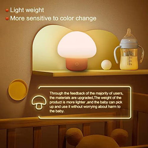 LED Mushroom Lamp, Rechargeable Mushroom Night Light, Multi-Color Cute Mushroom Nightlamp, Dimmable Mushroom Nightlight for Bedroom, Nursery Light for Baby Breastfeeding.(Warm Lighting)