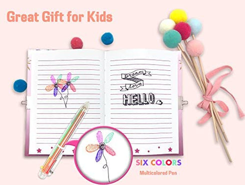 Girls Diary with Lock, Kids Journal Stationary Set for PreSchool Teen Learning Writing Drawing Age 6,8,10,12 Years Butterfly Gift with Notebook Memo NotePad Six Multicolored Pen Ruler Sharpener Eraser