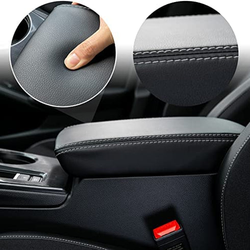 CKE for 11th Gen Civic for Honda Civic 2022 2023 Accessories Leather Auto Armrest Cover Storage Box Protector Interior Center Console Seat Cover - Black (Gray line)